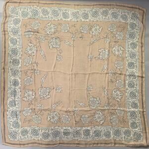 GIORGIO ARMANI Tan Blue Floral Silk Scarf Shawl